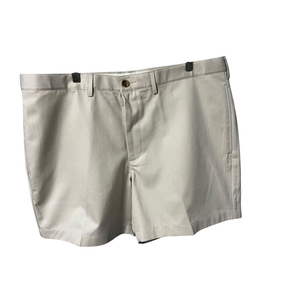 Lands End Mens Beige Cotton Traditional Fit Shorts, Button Closures, Back Pocket
